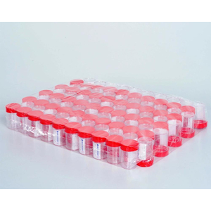 Lọ nhựa đựng mẫu PS 55 ml HTM nắp đỏ, có nhãn (chưa tiệt trùng/tiệt trùng)