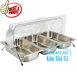 Khay inox 3 ngăn có nắp đậy dạng mái vòm chống bụi bẩn, cồn trùng