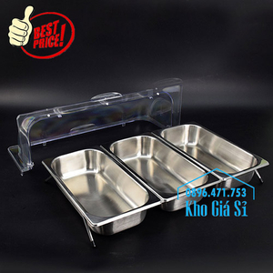 Khay inox 3 ngăn có nắp đậy dạng mái vòm chống bụi bẩn, cồn trùng