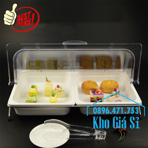 Khay melamine 2 ngăn có nắp đậy bằng nhựa đựng thức ăn, bánh ngọt, trái cây