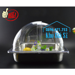 Khay inox chữ nhật cao 10cm có nắp đậy kín chống côn trùng, bụi bẩn đựng trái cây, bánh ngọt