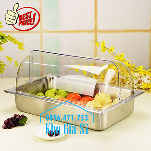 Khay inox chữ nhật cao 10cm có nắp đậy kín chống côn trùng, bụi bẩn đựng trái cây, bánh ngọt