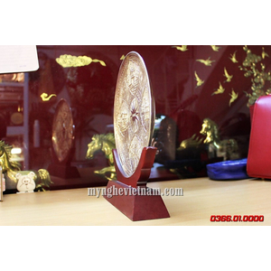 Biểu trưng đĩa đồng mạ bạc 4 cảnh Hà Nội Việt Nam quà tặng để bàn cao cấp