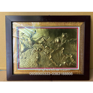 Tranh hồ sen chạm đồng 3D kt 30x40cm quà tặng ý nghĩa