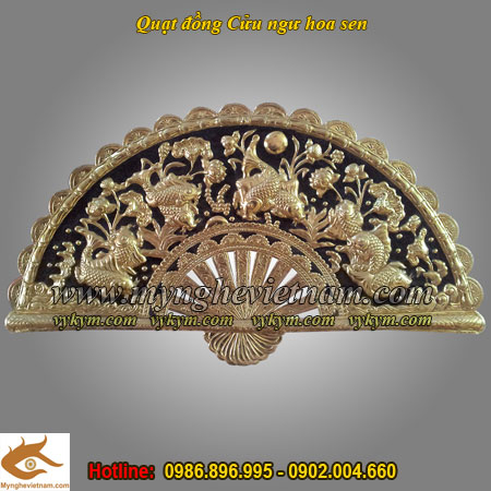 Quạt đồng cửu ngư 60x120cm chín con cá chép hoa sen