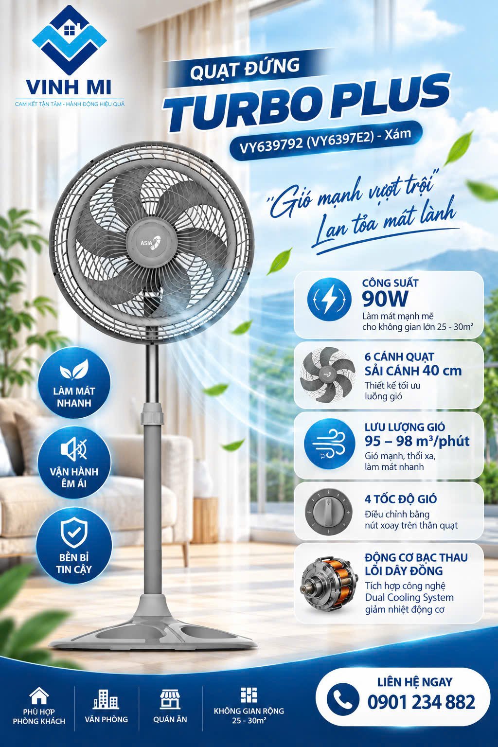 Quạt đứng ASIAVINA Turbo X - VY629790 - Xám