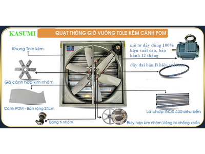 Quạt thông gió vuông TBF-1100P 1100×1100 Cánh POM