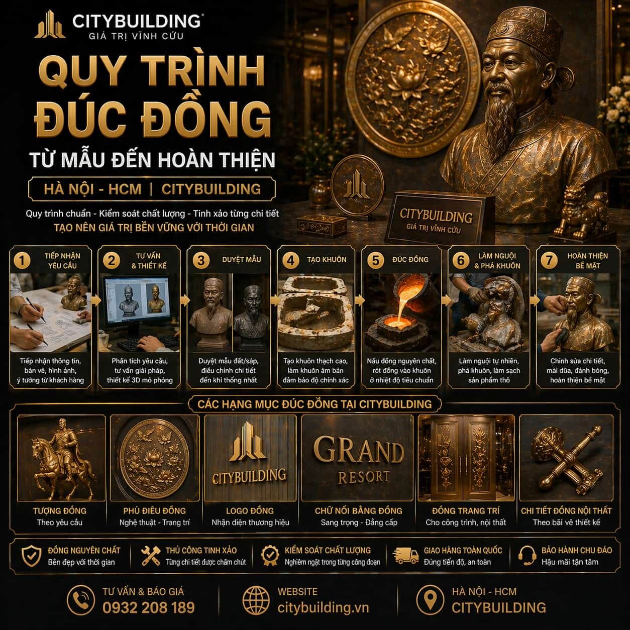 QUY TRÌNH ĐÚC ĐỒNG TỪ MẪU ĐẾN HOÀN THIỆN HÀ NỘI HCM CITYBUILDING