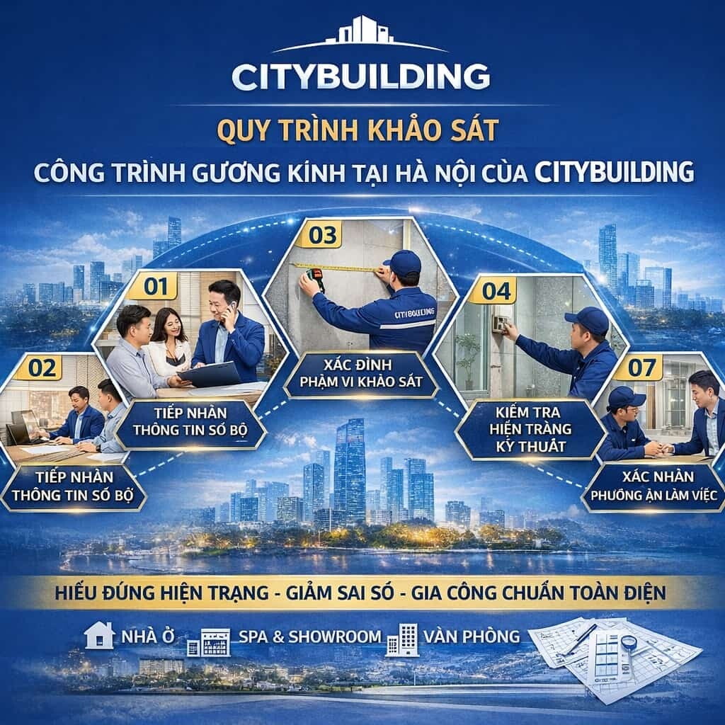QUY TRÌNH KHẢO SÁT CÔNG TRÌNH GƯƠNG KÍNH TẠI HÀ NỘI CỦA CITYBUILDING
