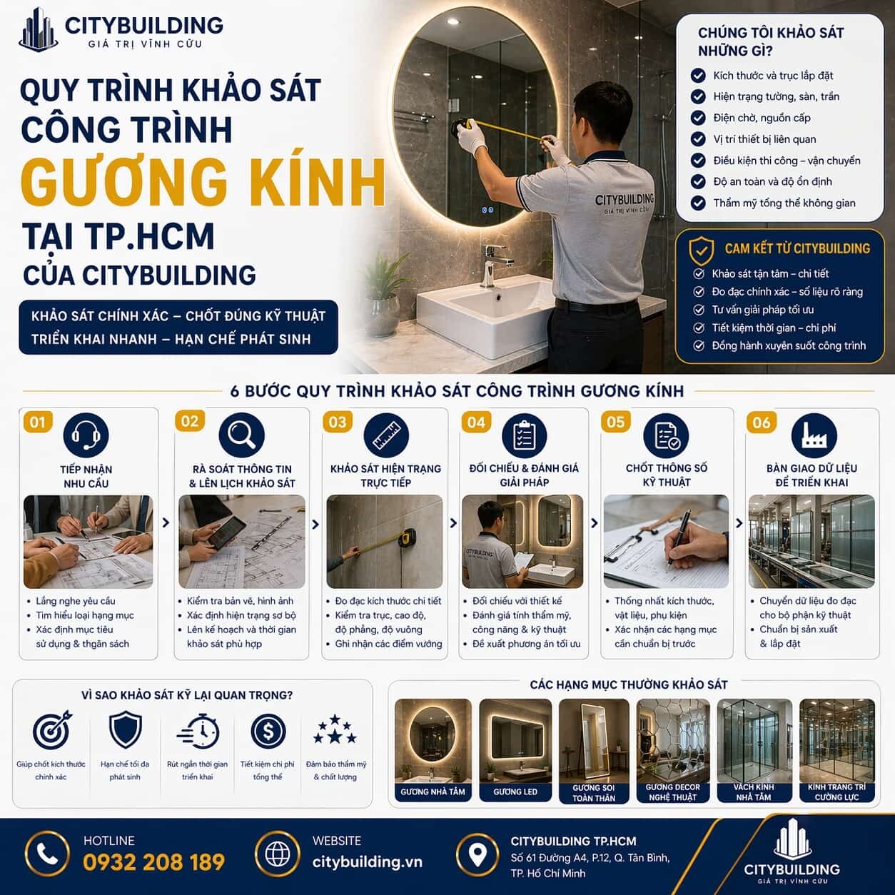 QUY TRÌNH KHẢO SÁT CÔNG TRÌNH GƯƠNG KÍNH TẠI TP.HCM CỦA CITYBUILDING