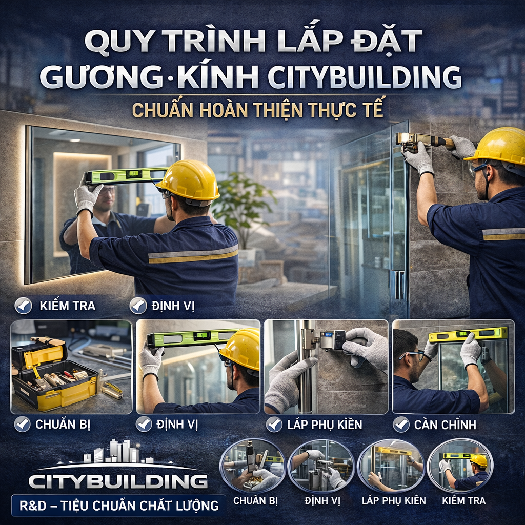 QUY TRÌNH LẮP ĐẶT GƯƠNG KÍNH CITYBUILDING CHUẨN HOÀN THIỆN THỰC TẾ