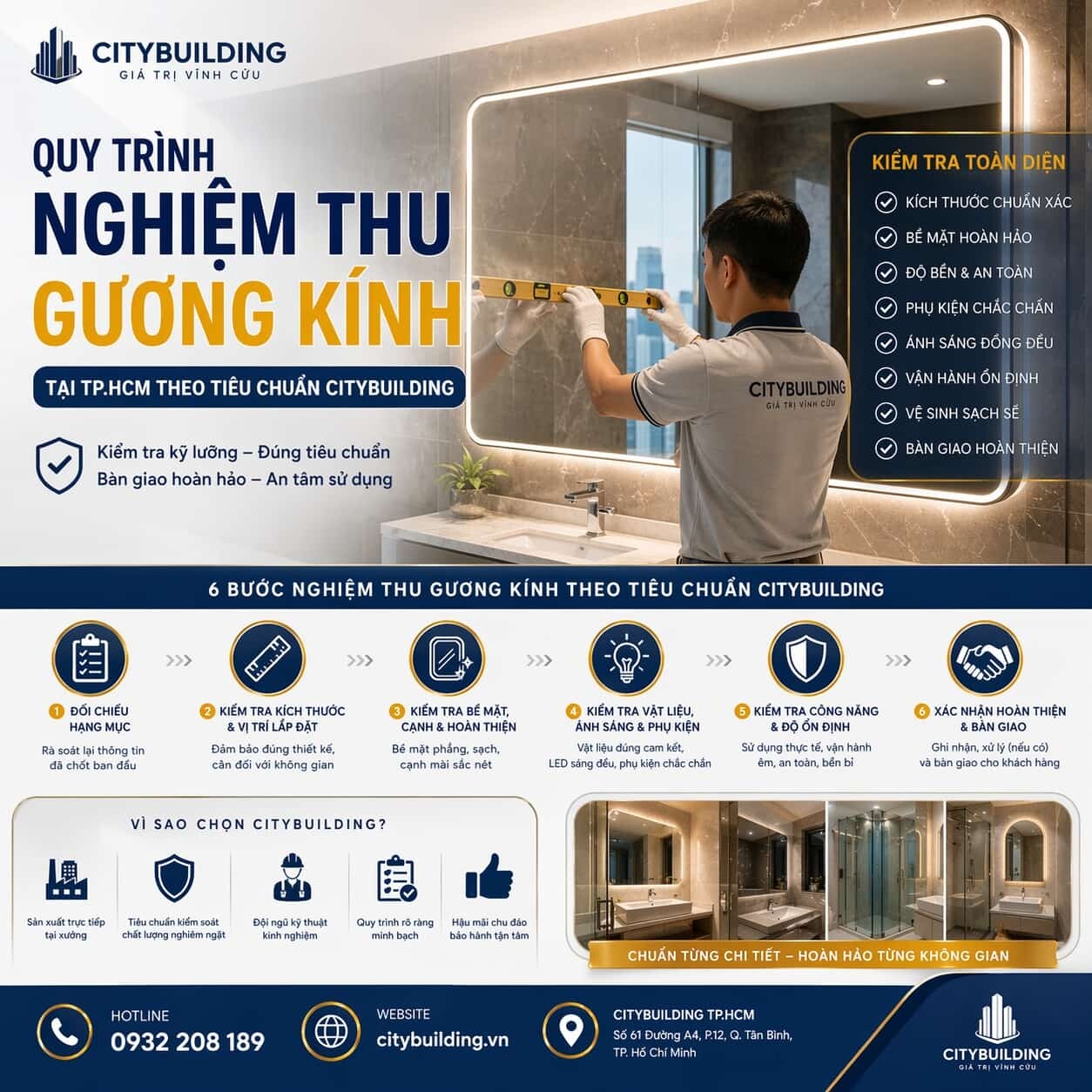QUY TRÌNH NGHIỆM THU GƯƠNG KÍNH TẠI TP.HCM THEO TIÊU CHUẨN CITYBUILDING
