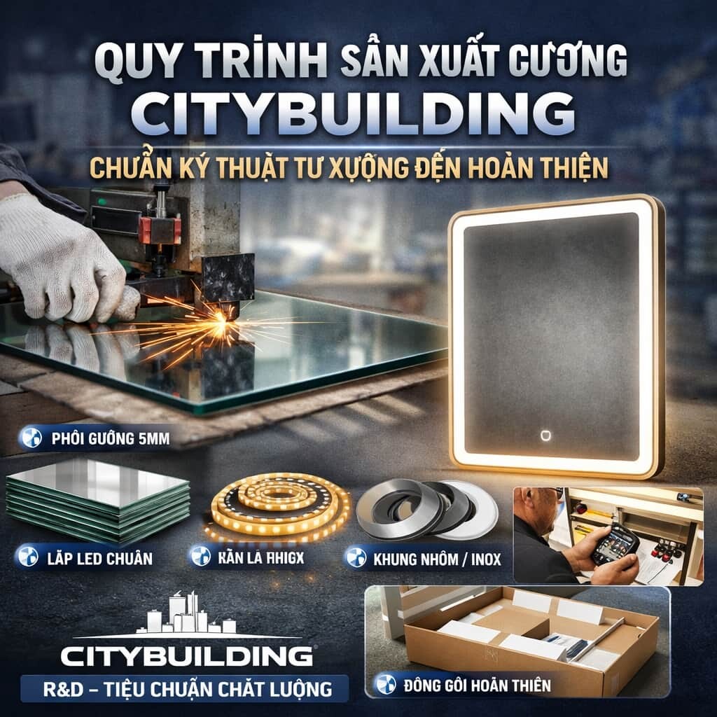 💎 QUY TRÌNH SẢN XUẤT GƯƠNG CITYBUILDING CHUẨN KỸ THUẬT TỪ XƯỞNG ĐẾN HOÀN THIỆN