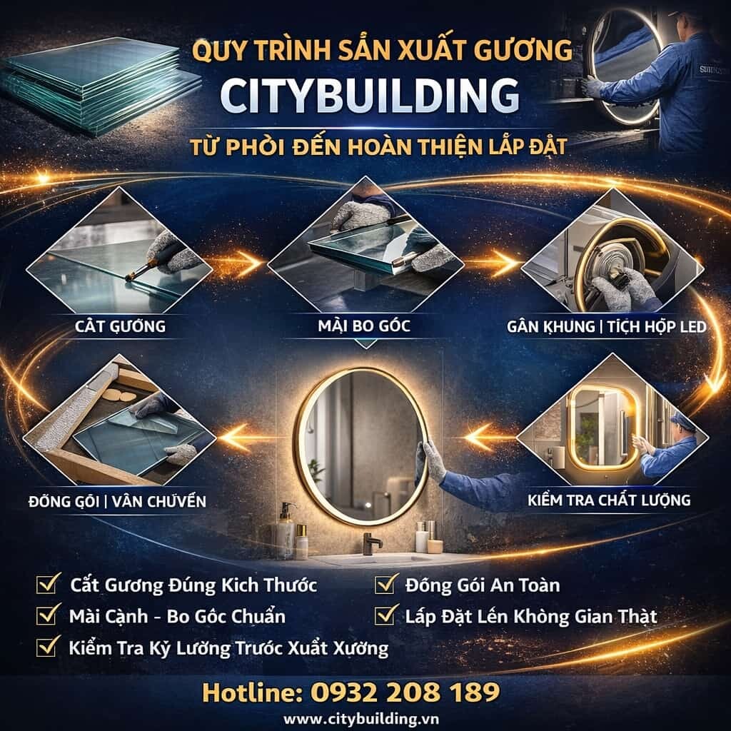 QUY TRÌNH SẢN XUẤT GƯƠNG CITYBUILDING TỪ PHÔI ĐẾN HOÀN THIỆN LẮP ĐẶT