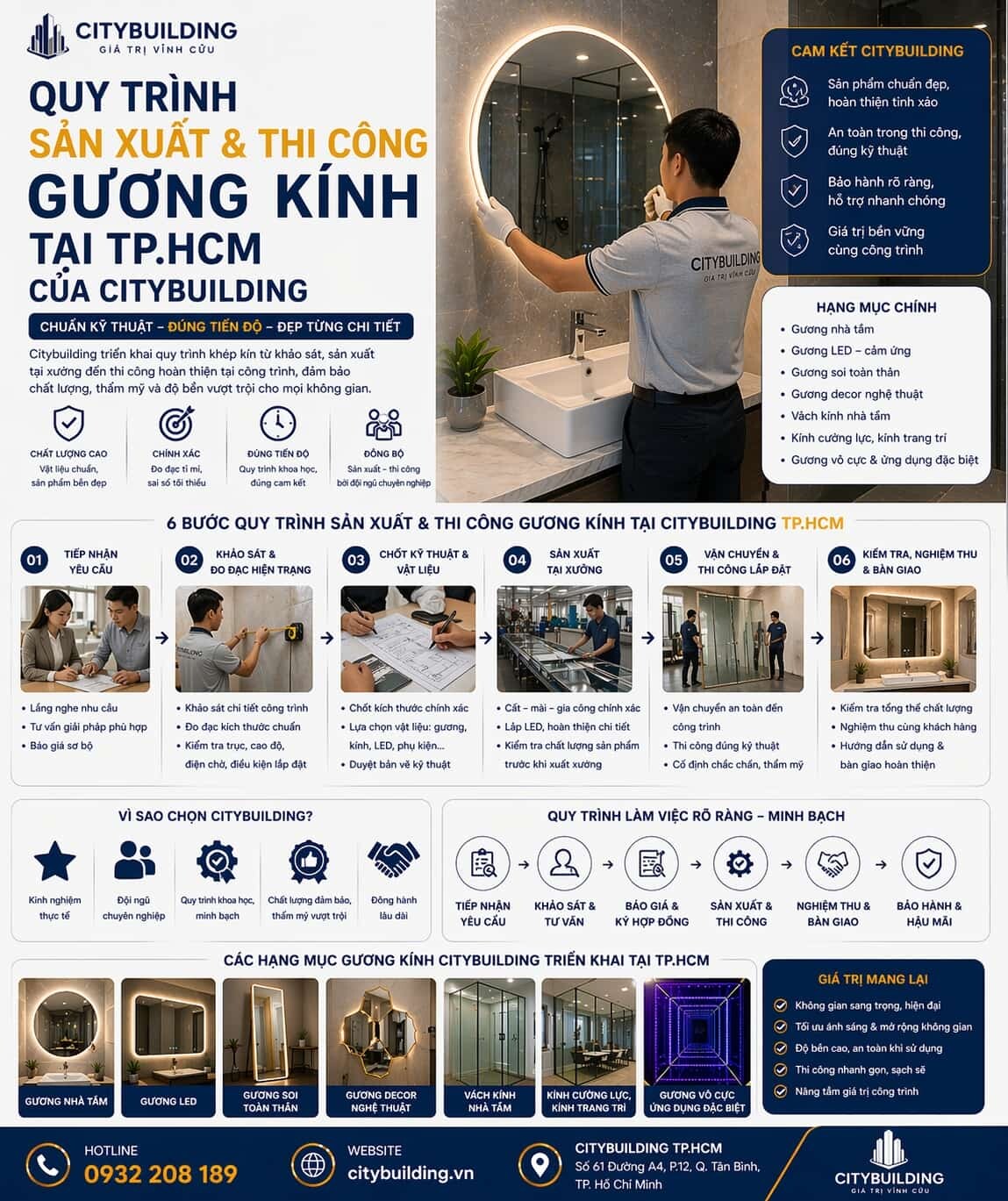 QUY TRÌNH SẢN XUẤT VÀ THI CÔNG GƯƠNG KÍNH TẠI TP.HCM CỦA CITYBUILDING