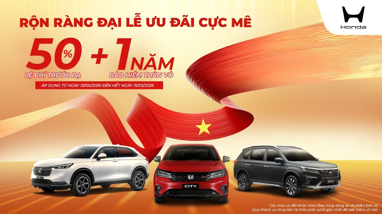 🎉 RỘN RÀNG THÁNG 5 – ƯU ĐÃI CỰC LỚN TỪ HONDA ÔTÔ AN KHÁNH
