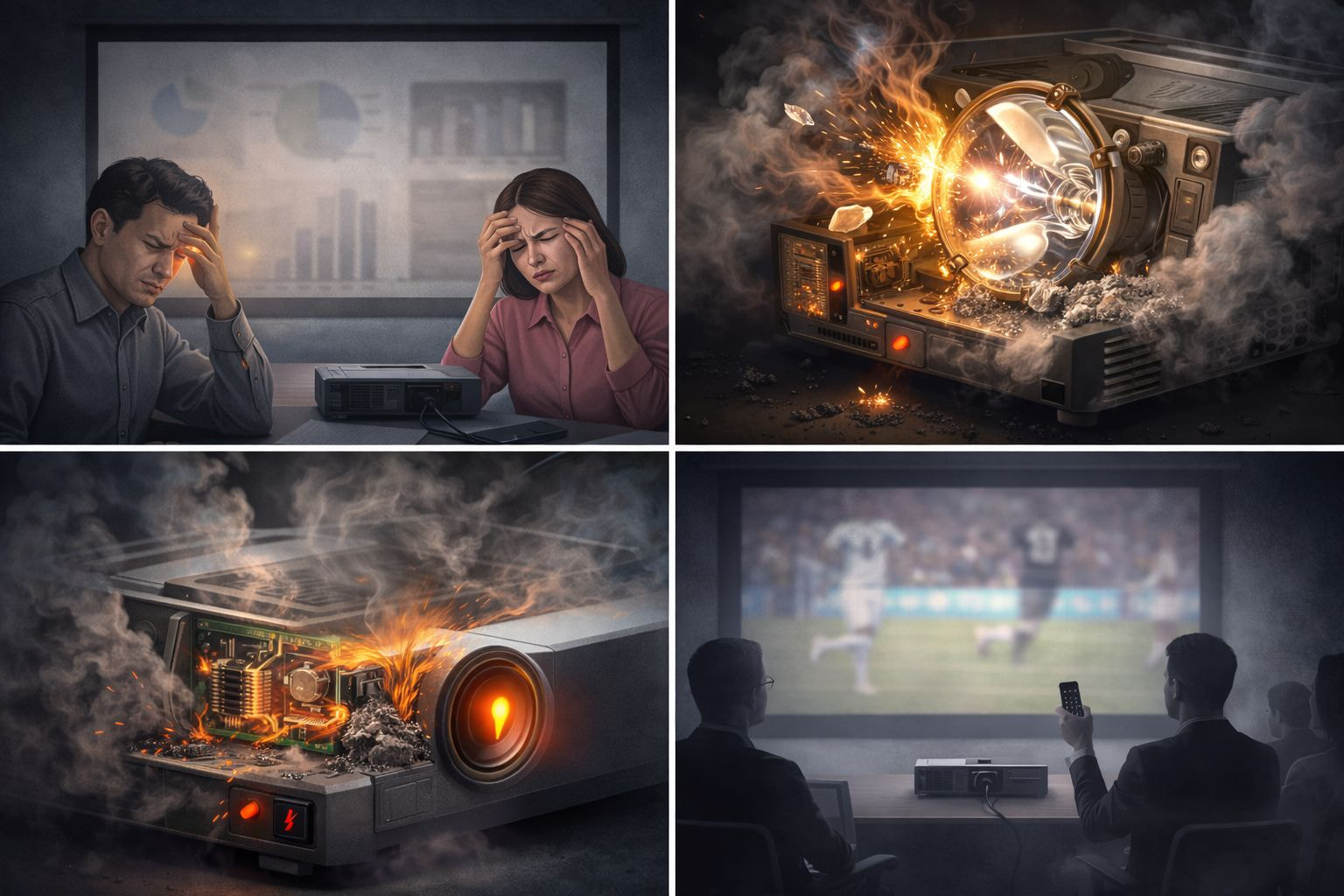 Rủi ro khi cố gắng sử dụng máy chiếu trong tình trạng tối hình