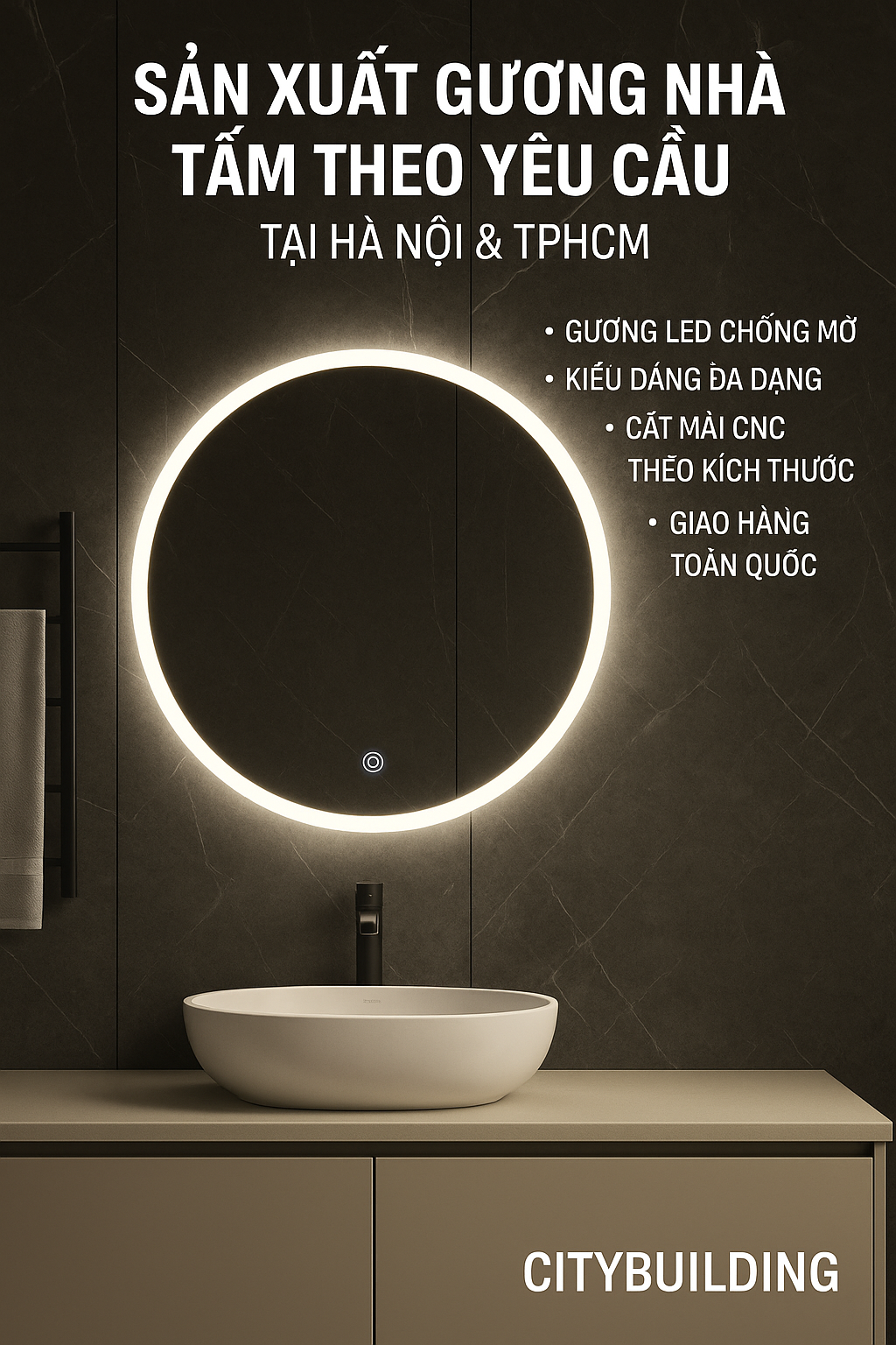 🪞 SẢN XUẤT GƯƠNG NHÀ TẮM THEO YÊU CẦU TẠI HÀ NỘI & TPHCM – CITYBUILDING