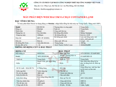 WEICHAI 33kVA – NHỎ GỌN, MẠNH MẼ, GIẢI PHÁP ĐIỆN ỔN ĐỊNH CHO MỌI NHU CẦU