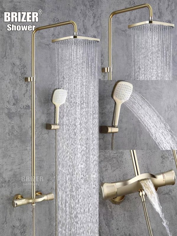 Sen Tắm Đứng Nóng Lạnh Đồng Thau Mạ Vàng Núm Vặn Tăng Chỉnh Nhiệt Độ Brizer