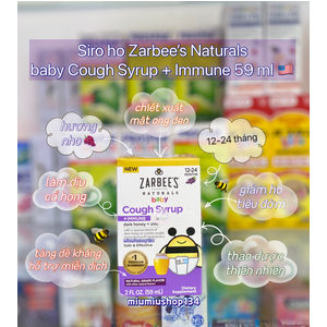 Siro ho Zarbee’s Naturals baby Cough Syrup + Immune 59 ml - cho bé 12 - 24 tháng 🇺🇸