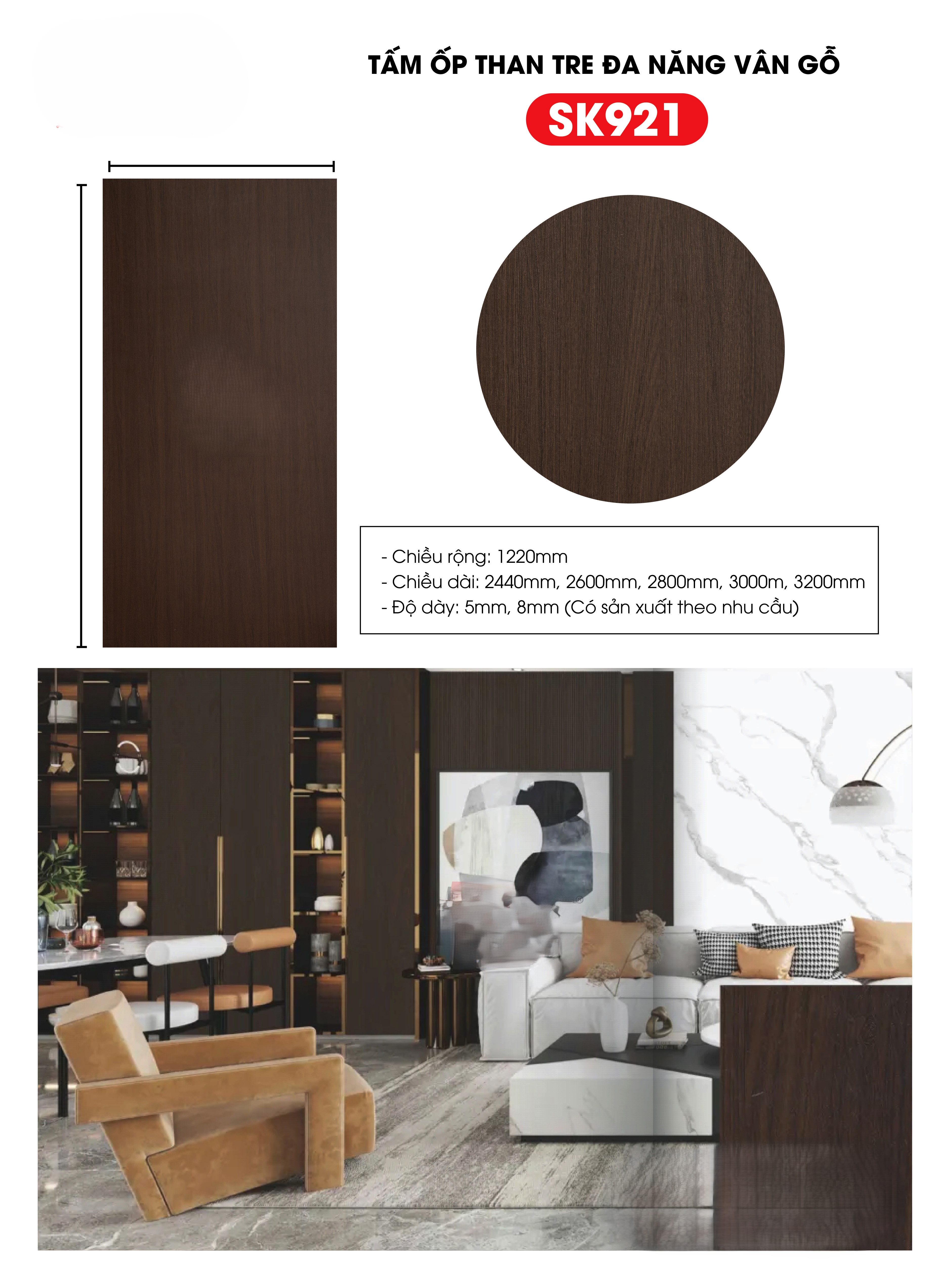 Tấm ốp sợi than tre SK VÂN GỖ 5mm- 8mm TẠI HCM