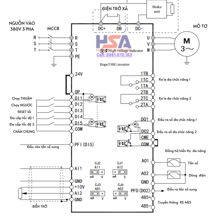 sơ đồ nối dây biến tần SEnlan Hope530
