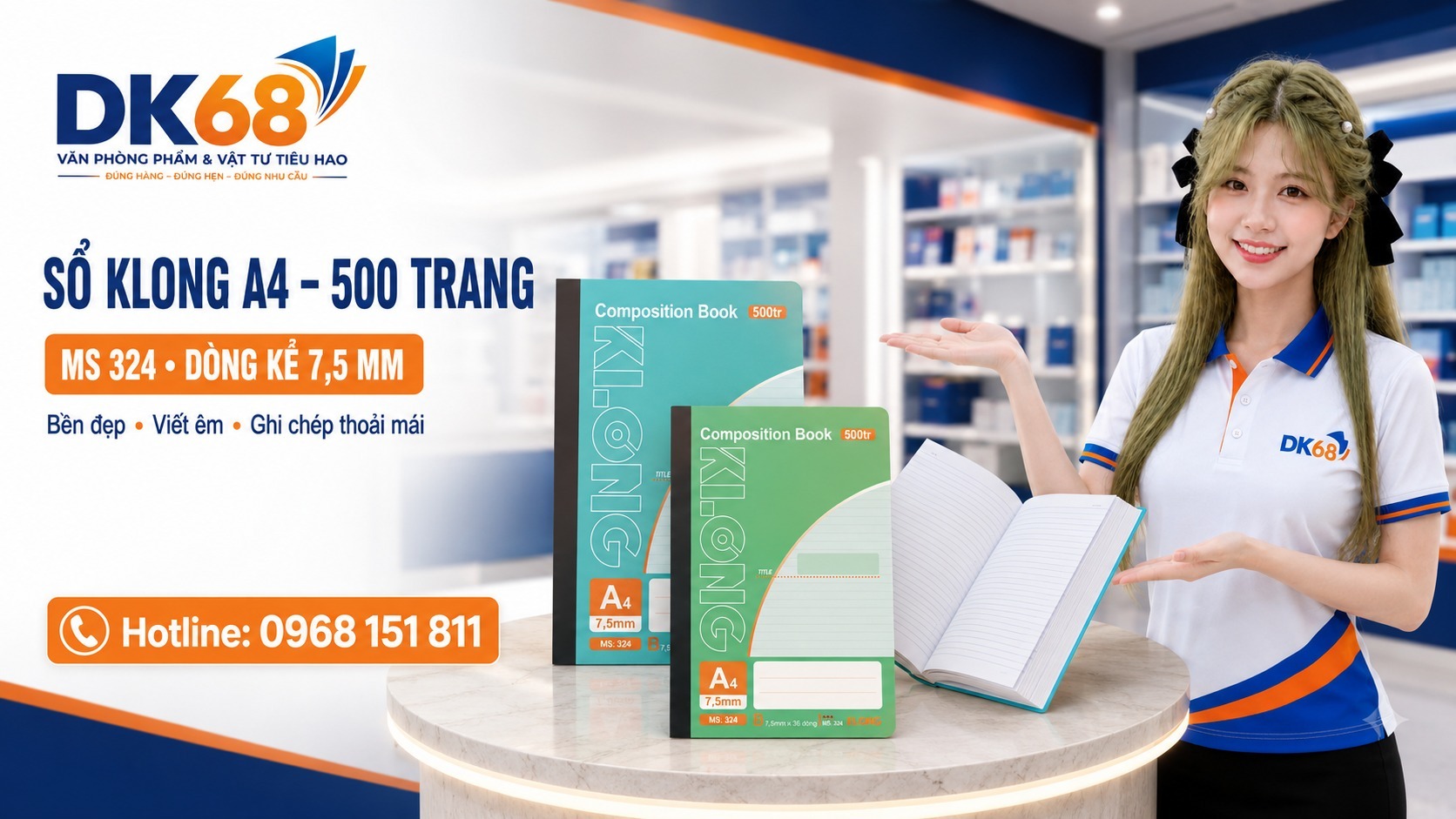 Sổ kẻ ngang Klong A4 500 trang 58/92; MS: 324