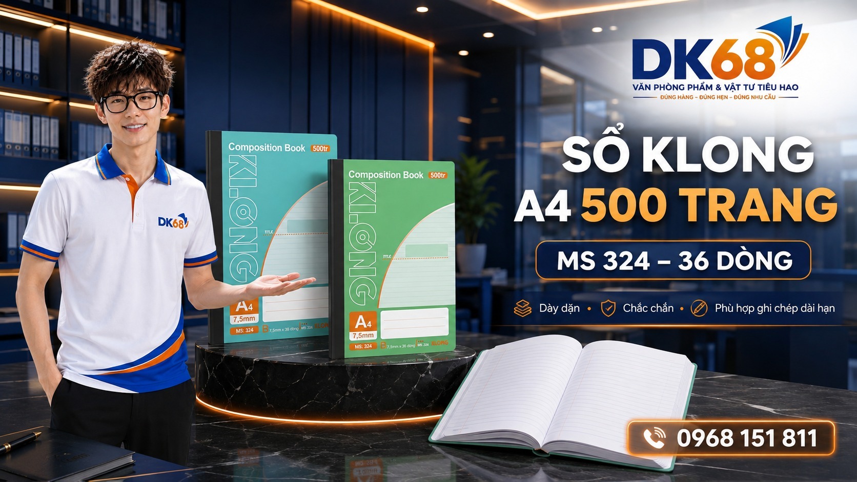 Sổ kẻ ngang Klong A4 500 trang 58/92; MS: 324