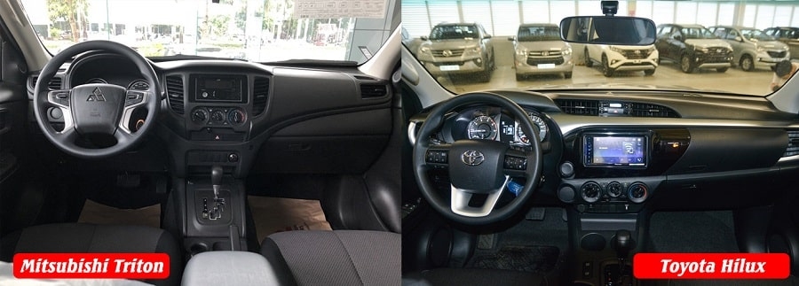 So sánh nội thất xe Hilux bản E số tự động và Triton 1 cầu tự động