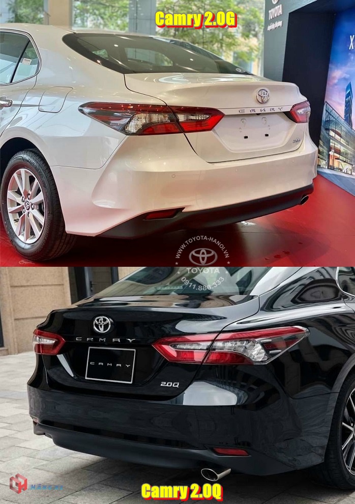 So sánh toyota camry 2.0g và camry 2.0q 2023 phần đuôi xe