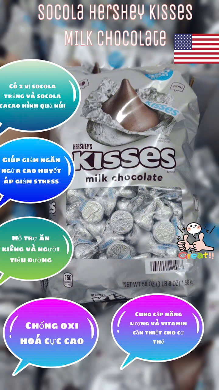 Socola Hershey Kisses milk chocolate