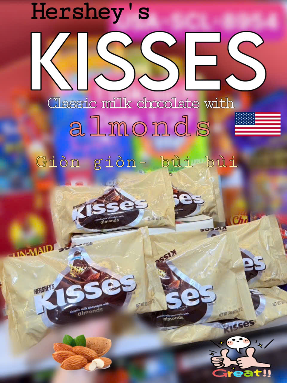 Socola hershey`s kisses Almond (mỹ)