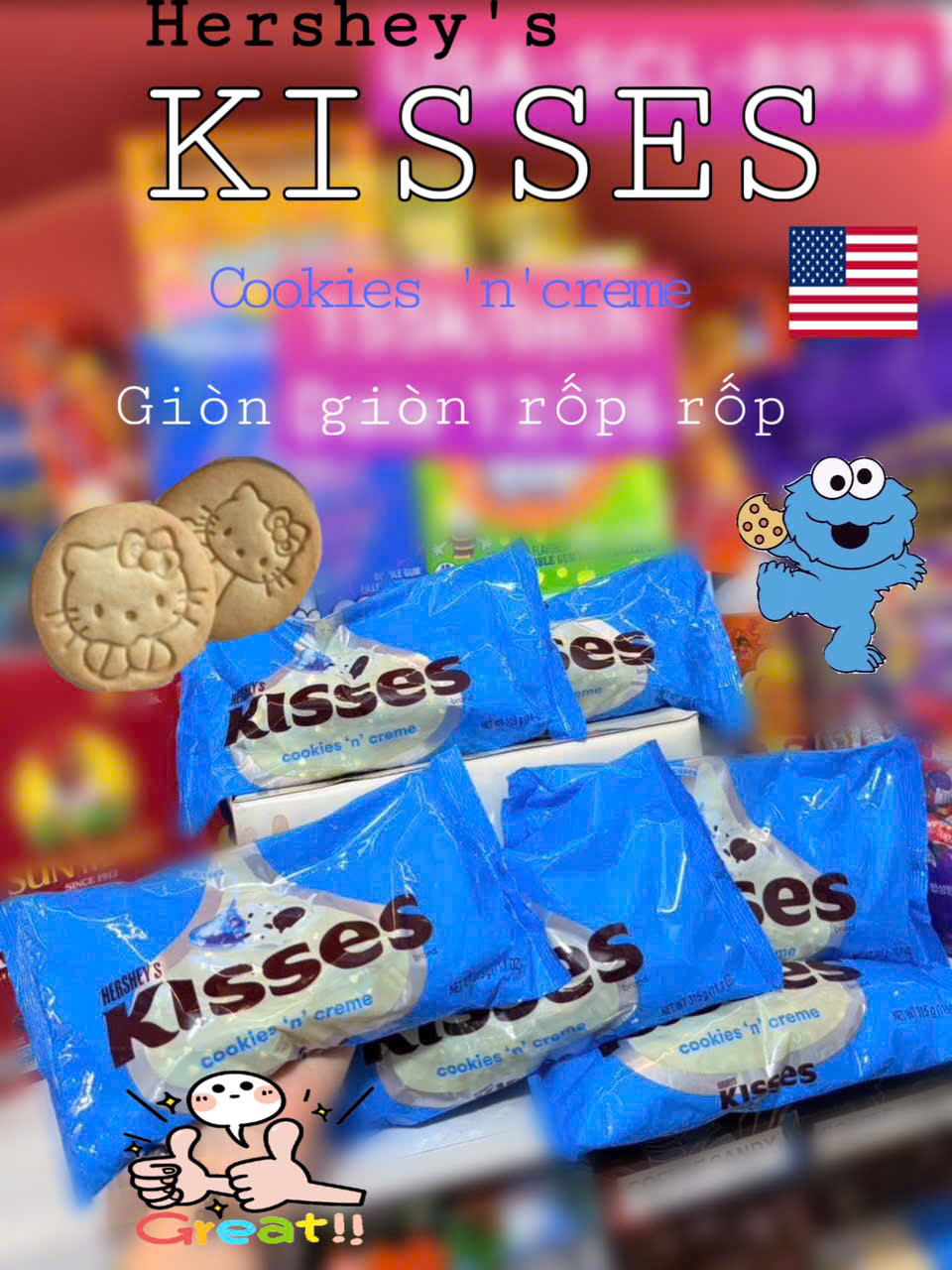 Socola hershey`s kisses cookies n creme (mỹ)