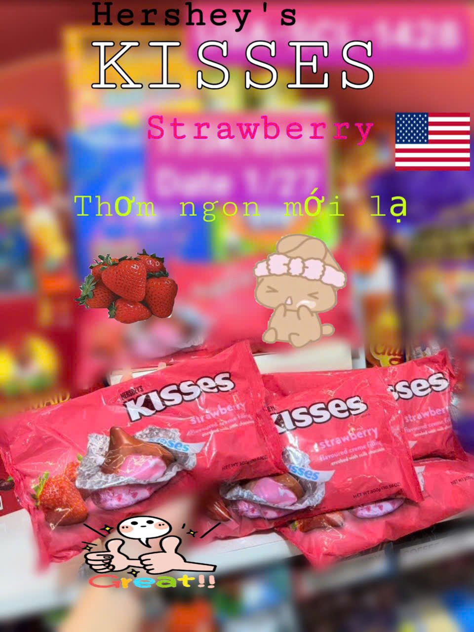 Socola hershey`s Kisses dâu (mỹ)