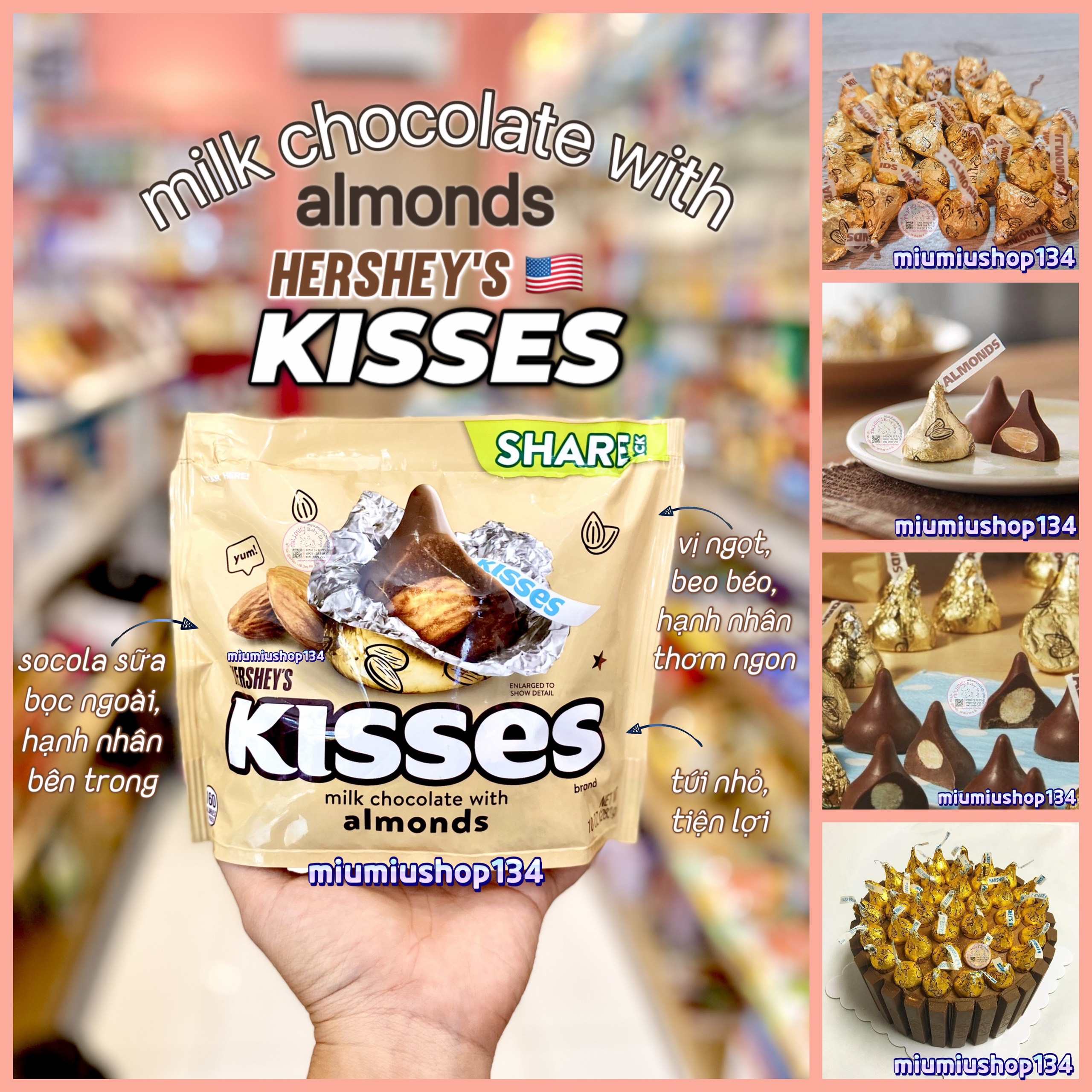 Socola Hershey’s Kisses Milk Chocolate with Almonds Share 300 gr 🇺🇸 - Socola Sữa Hạnh Nhân