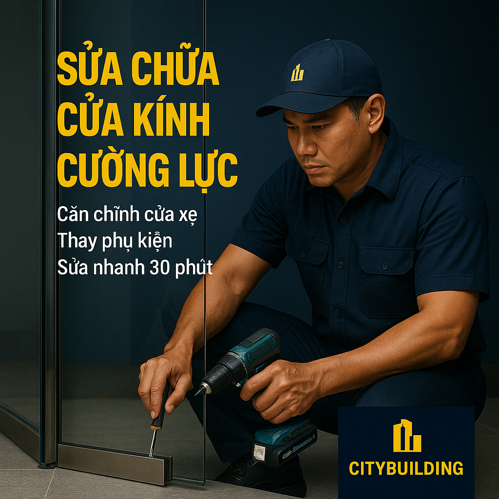 💎 Dịch vụ sửa chữa cửa nhôm kính cường lực tại Phường Linh Xuân, TP.HCM bởi Citybuilding – chuyên thay bản lề, thay kẹp, chỉnh xệ cửa, thay phụ kiện, căn chỉnh cửa thủy lực. Báo giá minh bạch – thợ giỏi 10 năm kinh nghiệm – hỗ trợ nhanh 30 phút.