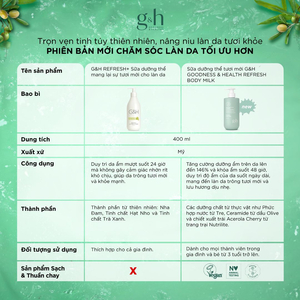 Sữa dưỡng thể mang lại sự tươi mới cho làn da G&H Refresh+(400ml)
