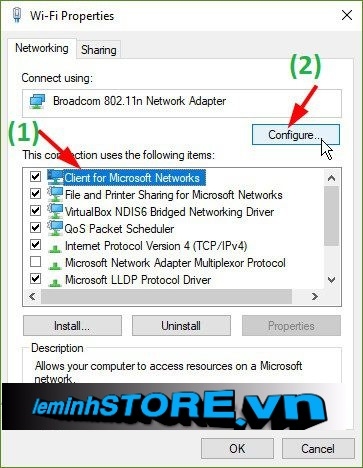 Cửa sổ cấu hình Adapter