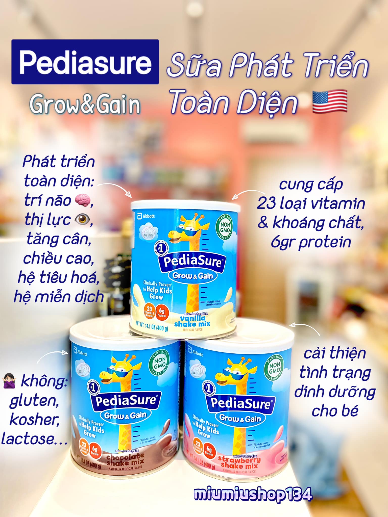 Sữa Pediasure Grow & Gain Dâu 400gr 🇺🇸
