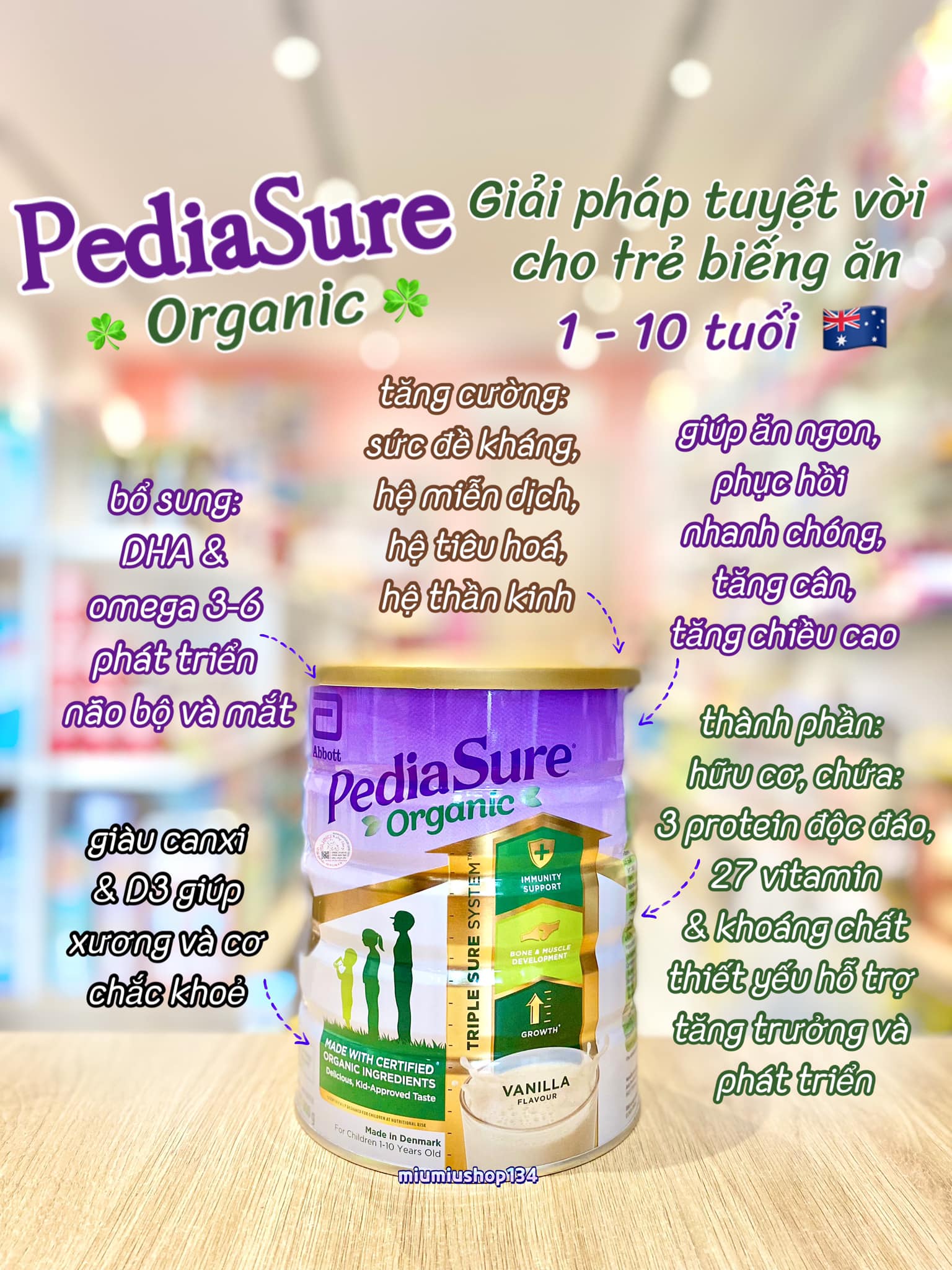 Sữa PediaSure Organic Úc 800g 🇦🇺 - Giải pháp tuyệt vời cho trẻ biếng ăn