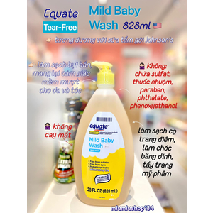 Sữa tắm gội Equate Tear-Free Mild Baby Wash 828ml 🇺🇸