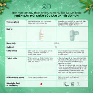 Sữa tắm tươi mới tẩy tế bào chết G&H Refresh+ (400 ml)