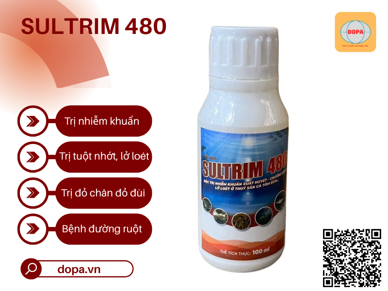 SULTRIM 480 Đặc Trị Xuất Huyết, Đốm Đỏ, Lở Loét Cho Cá, Tôm, Ếch