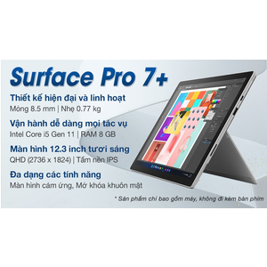 Surface Pro 7 plus / i5-1135G4/ Ram 8G/ Ssd 128G / Màn hình 12.32K / Kèm Phím New Seal