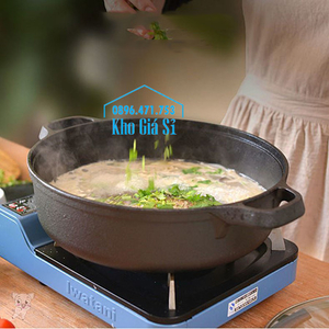 Chảo gang đúc nguyên khối nướng thịt, áp chảo trên bếp từ, bếp điện đường kính 31cm