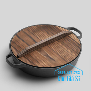 Chảo gang đen đúc thô 2 quai làm bò áp chảo, chiên rán, nấu món ăn Nhật đường kính 27cm