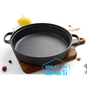 Chảo gang đúc nguyên khối nướng thịt, áp chảo trên bếp từ, bếp điện đường kính 31cm