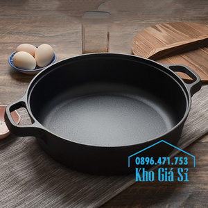 Chảo gang đúc nguyên khối nướng thịt, áp chảo trên bếp từ, bếp điện đường kính 31cm