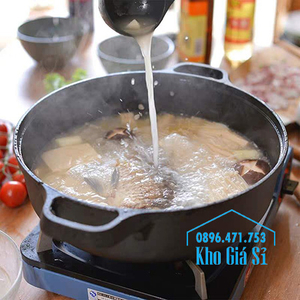 Chảo gang đen đúc thô 2 quai làm bò áp chảo, chiên rán, nấu món ăn Nhật đường kính 27cm